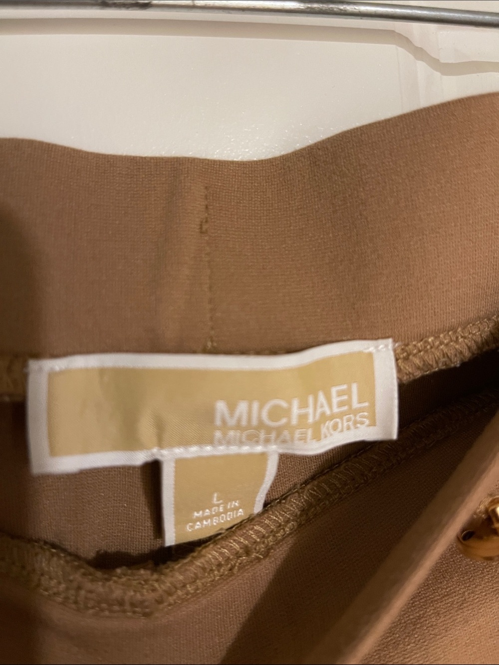 Michael Kors Camel Straight-Leg Pull-On Pants with Gold Buttons - Picture 3 of 5